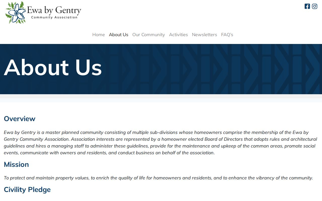 Ewa Gentry neighbors community association information