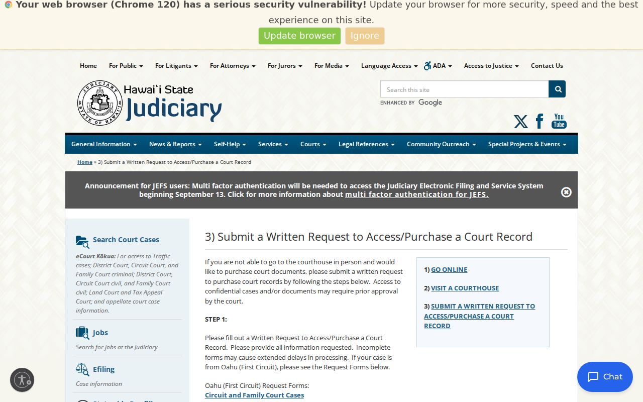 Ewa Gentry resident lookup written court record request guidance